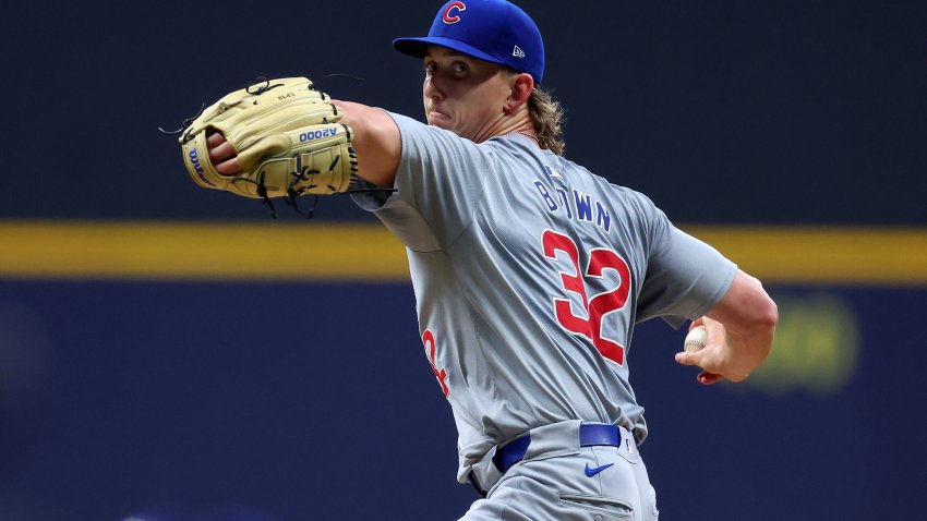 MILWAUKEE, WISCONSIN – MAY 28: Ben Brown #32 of the Chicago Cubs throws a pitch during the seventh inning against the Milwaukee Brewers at American Family Field on May 28, 2024 in Milwaukee, Wisconsin. (Photo by Stacy Revere/Getty Images)