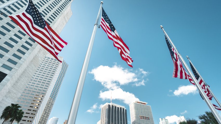 A U.S. flag waving in Miami