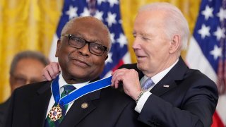 President Joe Biden awards the nation's highest civilian honor, the Presidential Medal of Freedom, to Rep. James Clyburn, D-S.C., during a ceremony in the East Room of the White House, Friday, May 3, 2024, in Washington.
