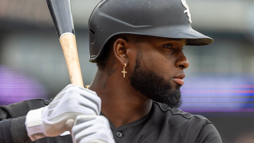 Sep 10, 2023; Detroit, Michigan, USA; Chicago White Sox center fielder Luis Robert Jr. (88) gets ready for his turn at bat in the ninth inning against the Detroit Tigers at Comerica Park. Mandatory Credit: David Reginek-USA TODAY Sports