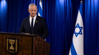 Benny Gantz, a member of the country’s wartime cabinet, departs after announcing his resignation during a press conference on June 9, 2024.
