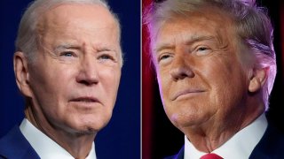 FILE – In this combination of photos, President Joe Biden speaks on Aug. 10, 2023, in Salt Lake City, from left, former President Donald Trump speaks on July 8, 2023, in Las Vegas.