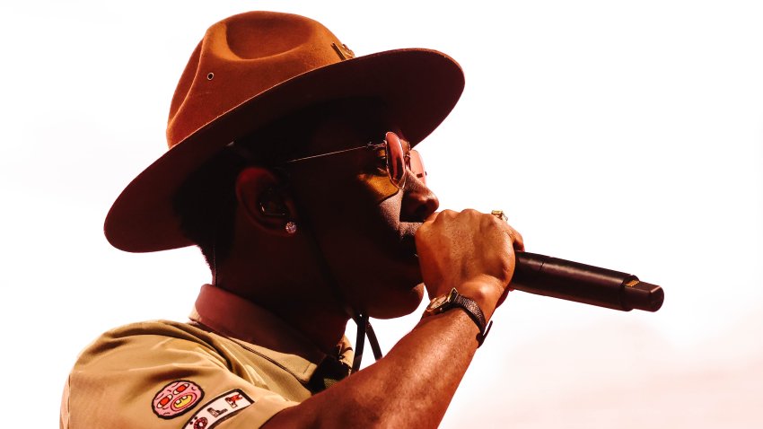 Indio, CA – April 13: Tyler, the Creator headlines on the second night of the Coachella Valley Music and Arts Festival on Saturday, April 13, 2024 in Indio, CA. (Dania Maxwell / Los Angeles Times via Getty Images)