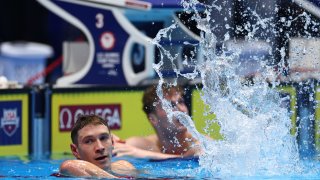 INDIANAPOLIS, INDIANA – JUNE 17: Ryan Murphy of the United States reacts after the Men’s 100m backstroke final on Day Three of the 2024 U.S. Olympic Team Swimming Trials at Lucas Oil Stadium on June 17, 2024 in Indianapolis, Indiana. (Photo by Sarah Stier/Getty Images)