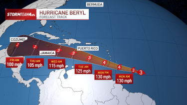 beryl makes landfall as category 4 hurricane on grenadine island