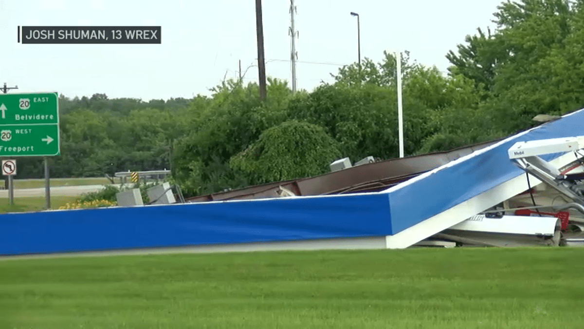 Canopy collapses at Rockford gas station during Sunday afternoon storms