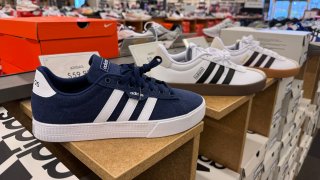 Adidas shoes are displayed at a DSW store on January 31, 2024 in Novato, California.