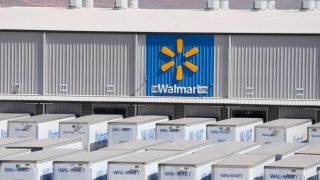 Walmart trailers sit in storage at a Walmart Distribution Center in Hurricane, Utah on May 30, 2024.