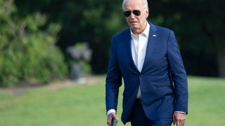 US President Joe Biden walks to the White House in Washington, DC, on July 7, 2024, after attending campaign events in Pennsylvania. 