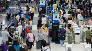 The United Airlines terminal on July 19, 2024 as a global technology outage affected LAX airport in Los Angeles. 