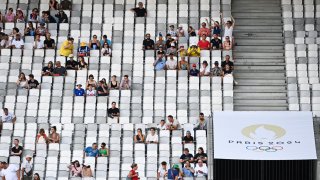 Members of the public watch the Paris 2024 Olympic Games women’s football match between Nigeria and Brazil in Bordeaux, France. 