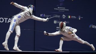 Davide Di Veroli competes against Romain Cannone