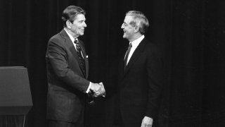 President Ronald Reagan, left, and his Democratic challenger Walter Mondale