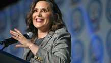 Michigan Governor Gretchen Whitmer speaks at the NAACP Detroit Branch annual "Fight for Freedom Fund Dinner" in Detroit, Michigan on May 19, 2024.