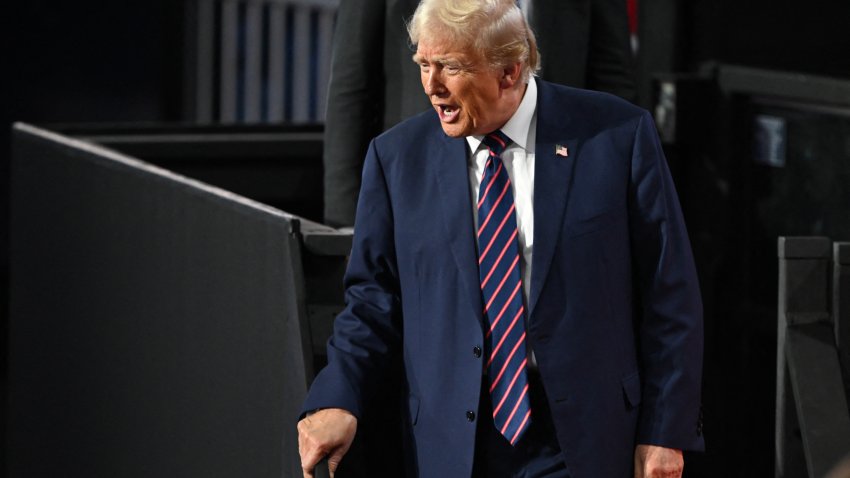 Former US President and 2024 Republican presidential candidate Donald Trump departs his seating area at the end of the third day of the 2024 Republican National Convention at the Fiserv Forum in Milwaukee, Wisconsin, on July 17, 2024. Days after he survived an assassination attempt Donald Trump won formal nomination as the Republican presidential candidate and picked Ohio US Senator J.D. Vance for running mate. (Photo by ANDREW CABALLERO-REYNOLDS / AFP) (Photo by ANDREW CABALLERO-REYNOLDS/AFP via Getty Images)