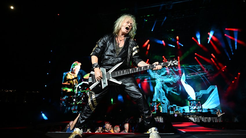 ATLANTA, GEORGIA – JULY 13: Rick Savage of Def Leppard performs onstage during the “Summer Stadium” tour at Truist Park on July 13, 2024 in Atlanta, Georgia. (Photo by Paras Griffin/Getty Images)