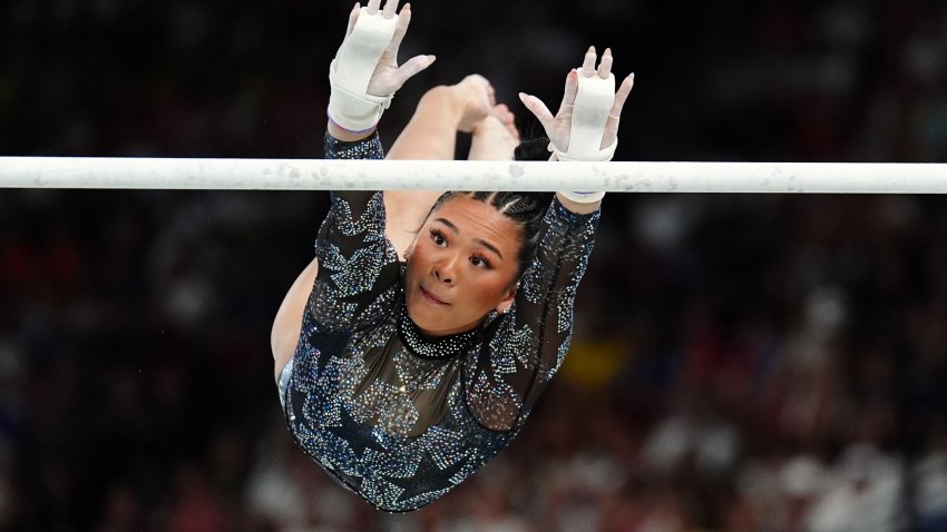 USA’s Sunisa Lee performs on the Uneven Bars during the Artistic Gymnastics, women’s qualification at the Bercy Arena, on the second day of the 2024 Paris Olympic Games in France. Picture date: Sunday July 28, 2024. (Photo by Mike Egerton/PA Images via Getty Images)