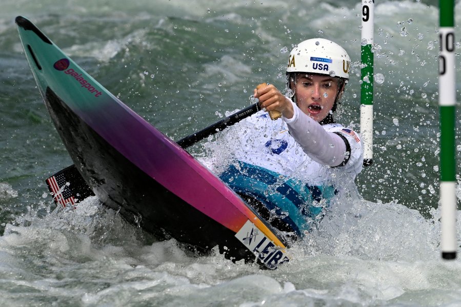 Evy Leibfarth competes in the women's canoe single semifinal