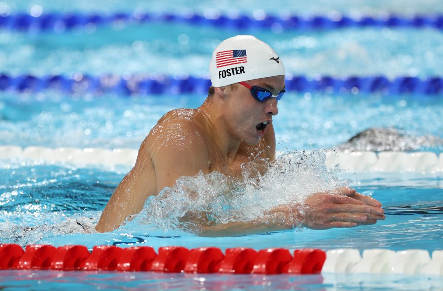 Carson Foster of Team United States competes in the heats of the Men's 400m IM