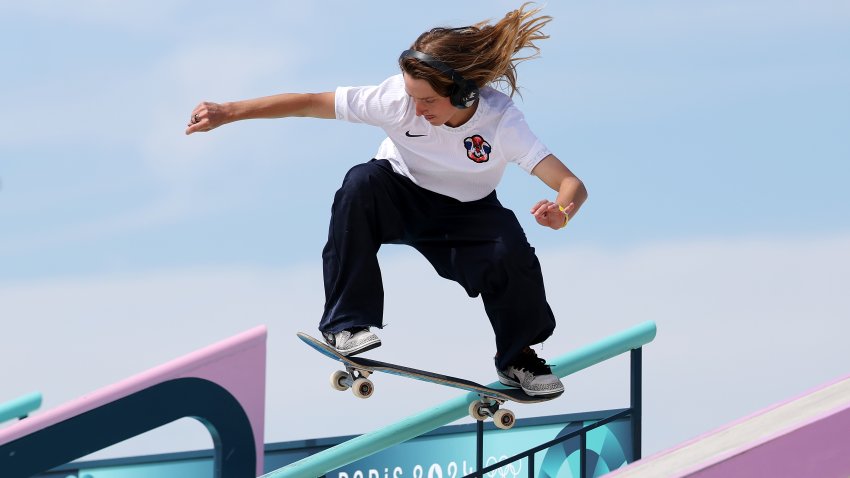 PARIS, FRANCE – JULY 28: Poe Pinson of Team United States competes during the Women’s Street Prelims on day two of the Olympic Games Paris 2024 at Place de la Concorde on July 28, 2024 in Paris, France. (Photo by Lars Baron/Getty Images)