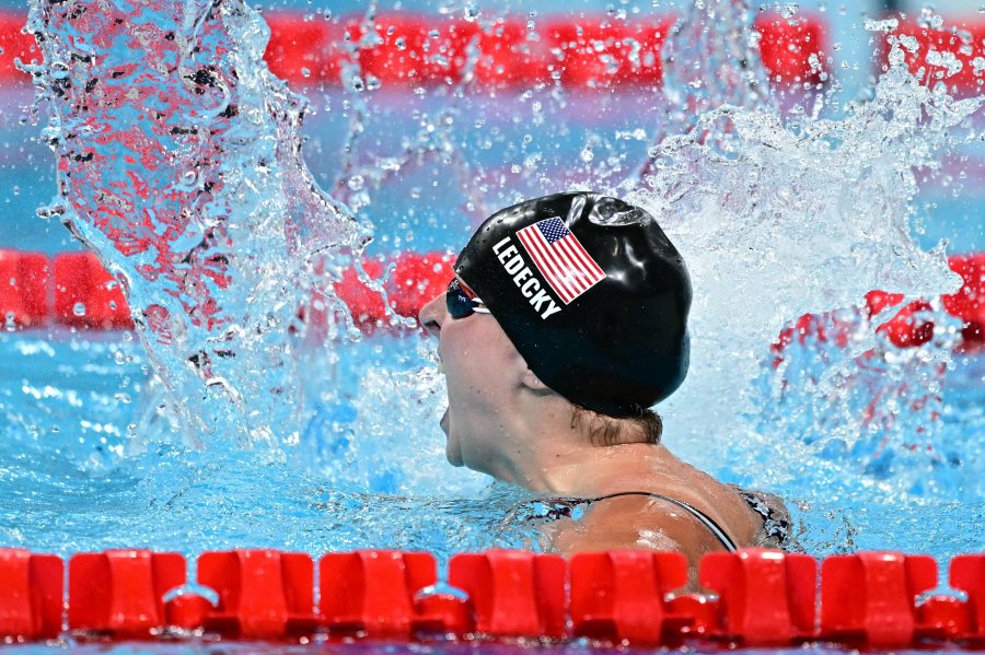 Katie Ledecky celebrates