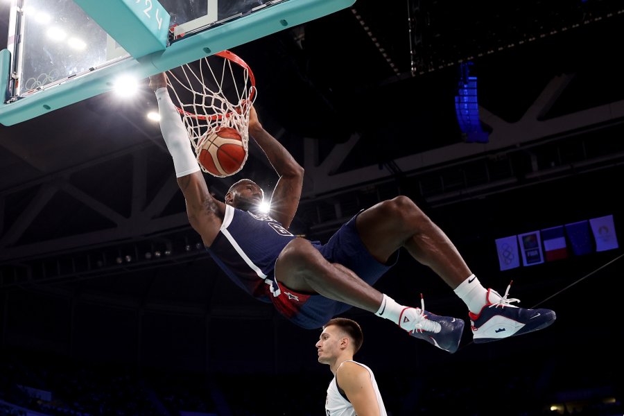 LeBron James #6 of Team United States dunks the ball