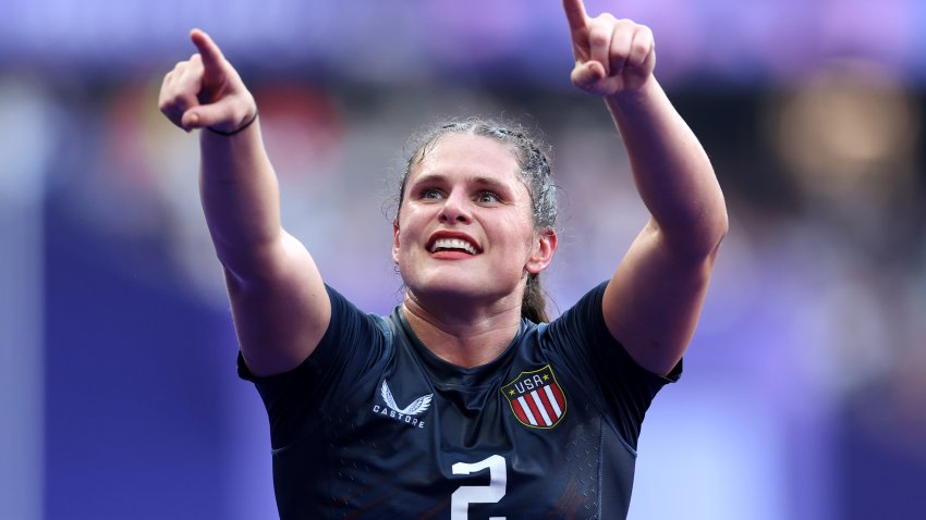 PARIS, FRANCE – JULY 30: Ilona Maher #2 of Team United States celebrates following victory during the Women’s Rugby Sevens Bronze medal match between Team United States and Team Australia on day four of the Olympic Games Paris 2024 at Stade de France on July 30, 2024 in Paris, France. (Photo by Cameron Spencer/Getty Images)