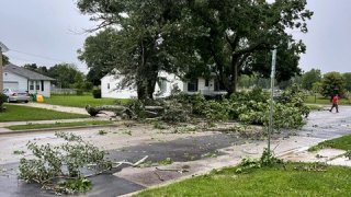 Storm damage downed trees and caused power outages in Joliet on Sunday, July 14.