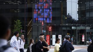 An electronic stock board displayed inside the Kabuto One building in Tokyo, Japan, on Thursday, June 27, 2024. 