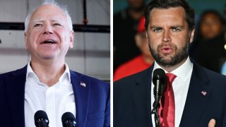 Democratic vice presidential candidate and Minnesota Governor Tim Walz (L), and Republican Vice Presidential candidate Sen. JD Vance (R-OH).