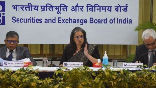 MUMBAI, INDIA – DECEMBER 20: SEBI chairperson, Madhabi Puri Buch during a press conference at SEBI Head Office, BKC, on December 20, 2022 in Mumbai, India. (Photo by Vijay Bate/Hindustan Times via Getty Images)