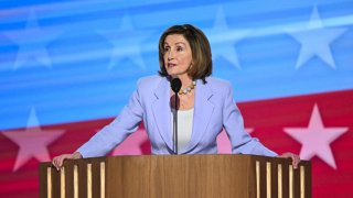 Former US House Speaker Nancy Pelosi speaks on the third day of the Democratic National Convention (DNC) at the United Center in Chicago, Illinois, on August 21, 2024. 