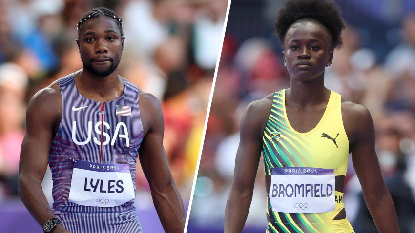 Split image of Noah Lyles and Junelle Bromfield