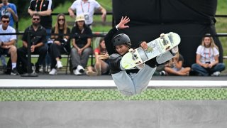 Britain's Sky Brown competes during the Skateboarding Women's Park Final of the Olympic Qualifier Series 2024.