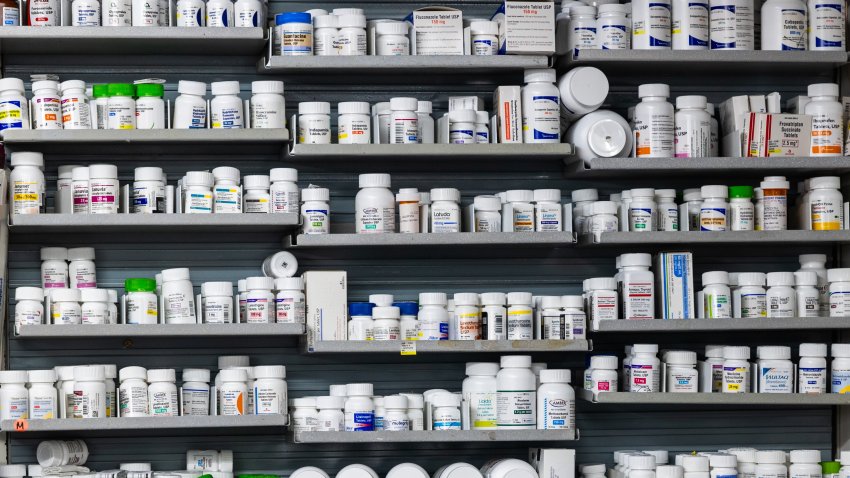 Prescription drugs are displayed at NYC Discount Pharmacy in Manhattan on July 23, 2024 in New York City.