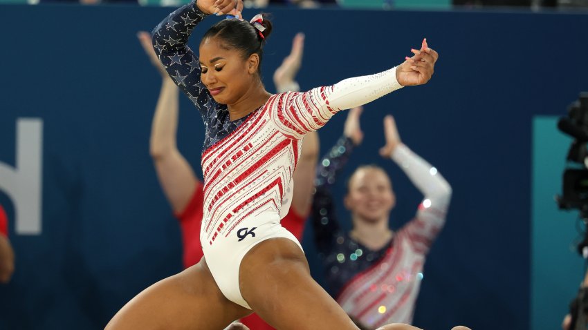 PARIS, FRANCE – JULY 30: Jordan Chiles of United States during the floor exercises during the Artistic Gymnastics Women’s Team Final on day four of the Olympic Games Paris 2024 at Bercy Arena on July 30, 2024 in Paris, France. (Photo by Christina Pahnke – sampics/Getty Images)