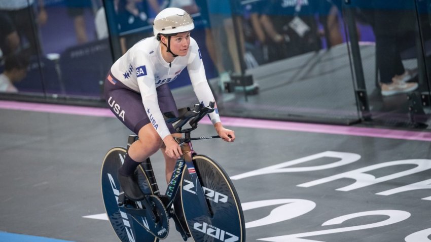 Jennifer Valente of Team United States reacts after the Women´s Team Pursuit Finals