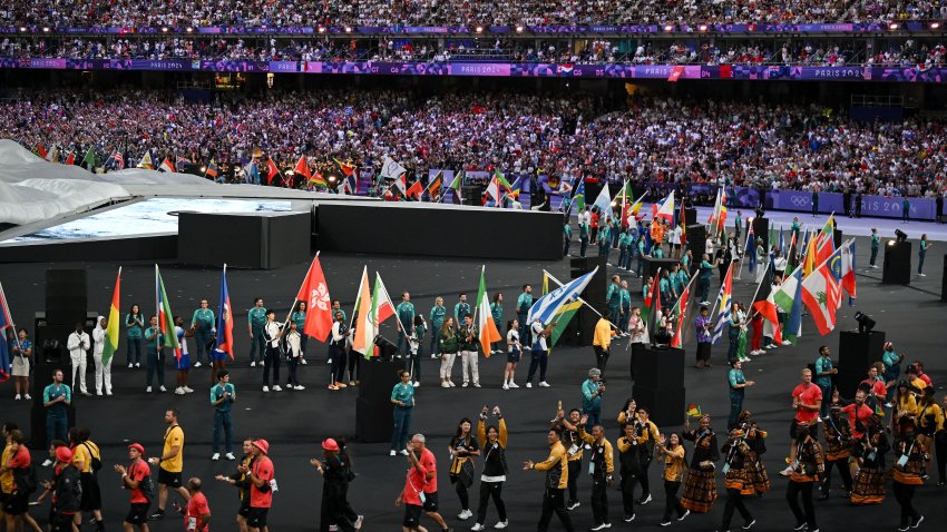 Paris , France – 11 August 2024; A general view of flagbearers during the closing ceremony of the 2024 Paris Summer Olympic Games at Stade de France in Paris, France. (Photo By David Fitzgerald/Sportsfile via Getty Images)