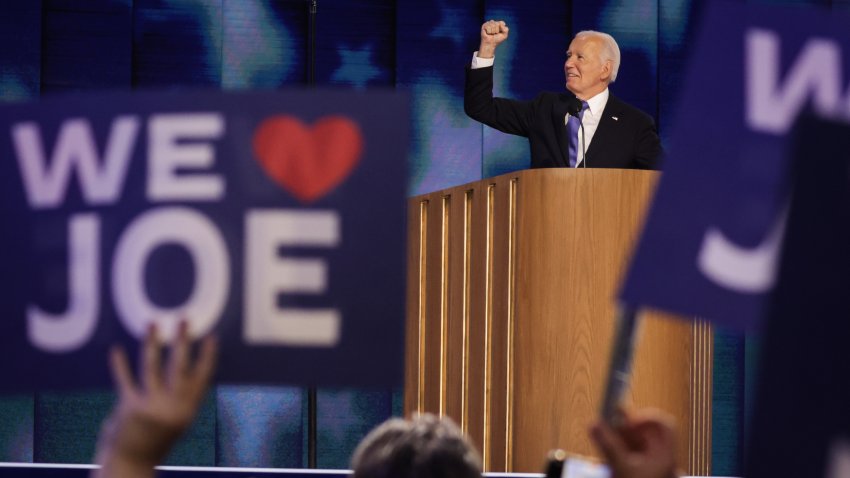 CHICAGO, ILLINOIS – AUGUST 19: U.S. President Joe Biden speaks onstage during the first day of the Democratic National Convention at the United Center on August 19, 2024 in Chicago, Illinois.  Delegates, politicians, and Democratic party supporters are in Chicago for the convention, concluding with current Vice President Kamala Harris accepting her party’s presidential nomination. The DNC takes place from August 19-22. (Photo by Alex Wong/Getty Images)