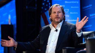 Marc Benioff, founder, chairman and co-CEO of Salesforce, speaks at an Economic Club of Washington luncheon in Washington on October 18, 2019.