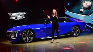 Mary Barra, GM chair and CEO, speaks during the unveiling of the Cadillac Celestiq electric sedan in Los Angeles, Oct. 17, 2022.