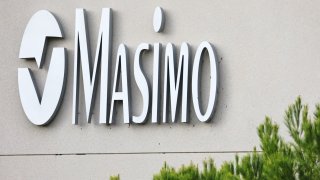 The Masimo logo is displayed at Masimo headquarters in Irvine, California, on Dec. 27, 2023.