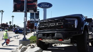 A Ford Raptor pickup truck is displayed for sale at a Ford dealership on August 21, 2024 in Glendale, California. 