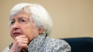 U.S. Secretary of the Treasury Janet Yellen speaks listens to a presentation during a tour at the IRS Processing Facility on September 06, 2024 in Austin, Texas. 