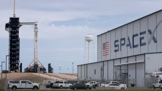 SpaceX’s Polaris Dawn Falcon 9 rocket sits on Launch Complex 39A of NASA’s Kennedy Space Center as it is prepared for another attempt to liftoff on September 9, 2024 in Cape Canaveral, Florida. 