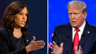 Democratic vice presidential candidate Sen. Kamala Harris, D-Calif., speaks during a debate, Oct. 7, 2020, in Salt Lake City, left, and Republican presidential candidate former President Donald Trump speaks during a debate, June 27, 2024, in Atlanta.