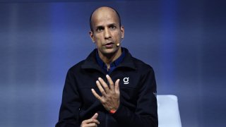 Arvind Jain, CEO of Glean, on SaaS Monster stage during day one of Web Summit 2022 at the Altice Arena in Lisbon, Portugal, on Nov. 2, 2022.