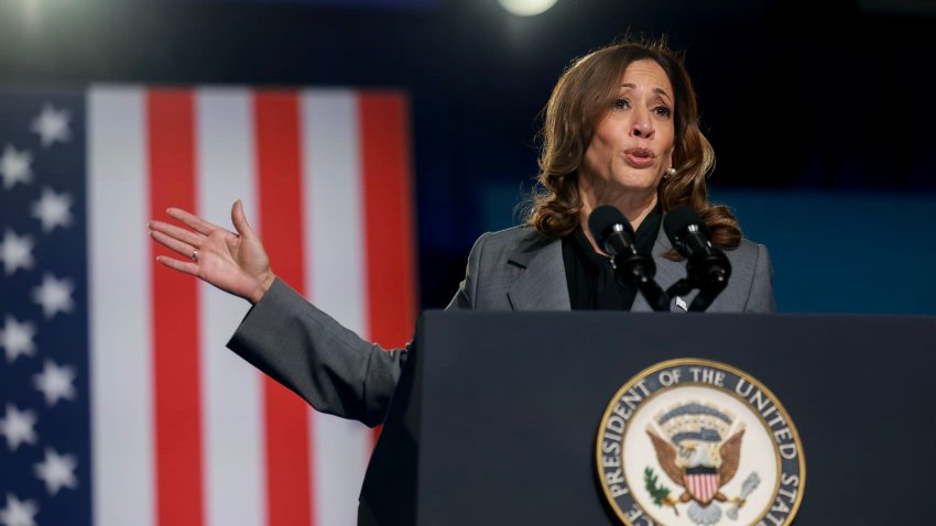 U.S. Vice President Kamala Harris, the Democratic presidential nominee, speaks at the Cobb Energy Performing Arts Centre in Atlanta on Sept. 20, 2024. Harris spoke about abortion and reproductive rights in Georgia as she continues to campaign against Republican presidential nominee, former U.S. President Donald Trump.