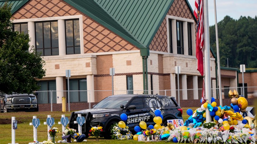 A memorial is seen at Apalachee High School