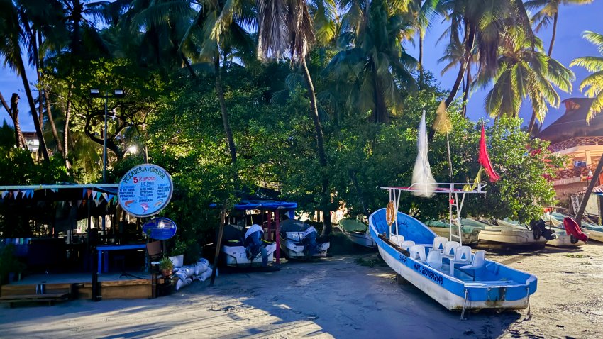 Boats are stored on the beach